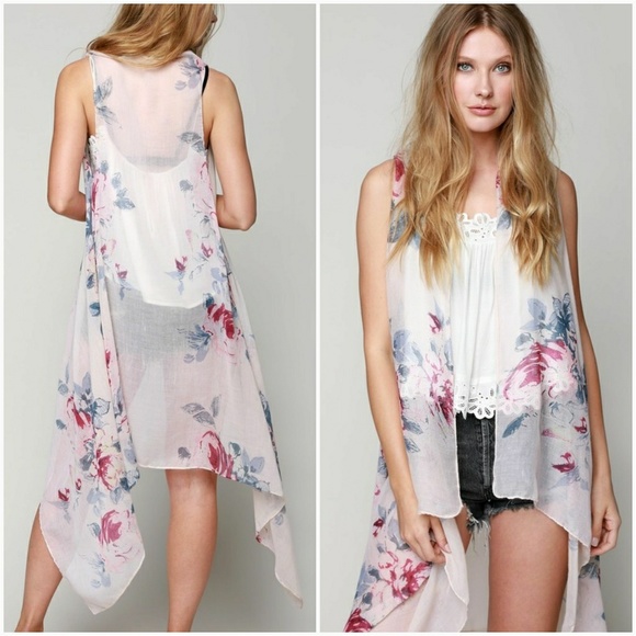 Long Draping Floral Vest - White - Picture 2 of 3